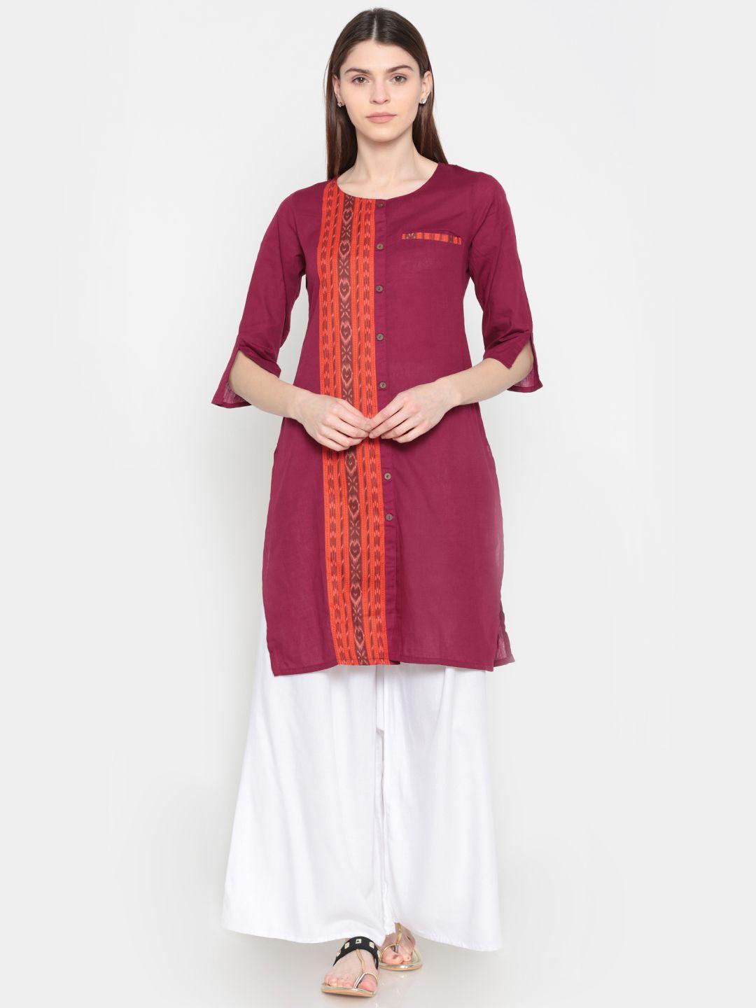 karigari women maroon printed a-line kurta