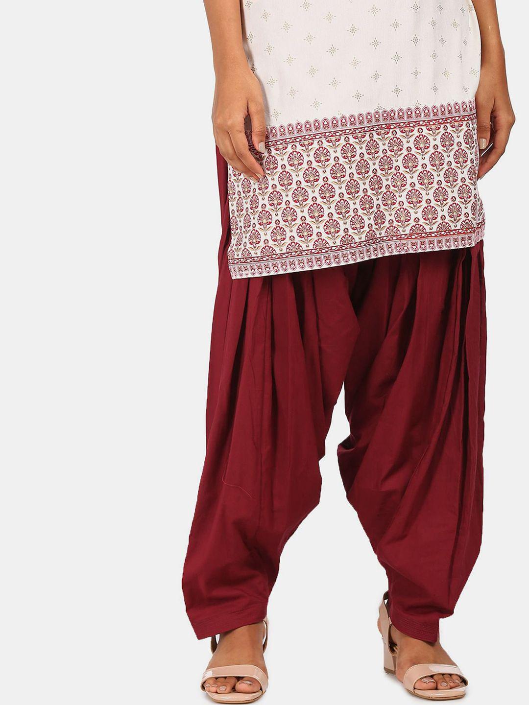 karigari women maroon solid cotton patiala