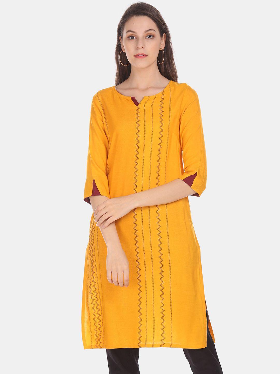 karigari women mustard yellow geometric print kurta