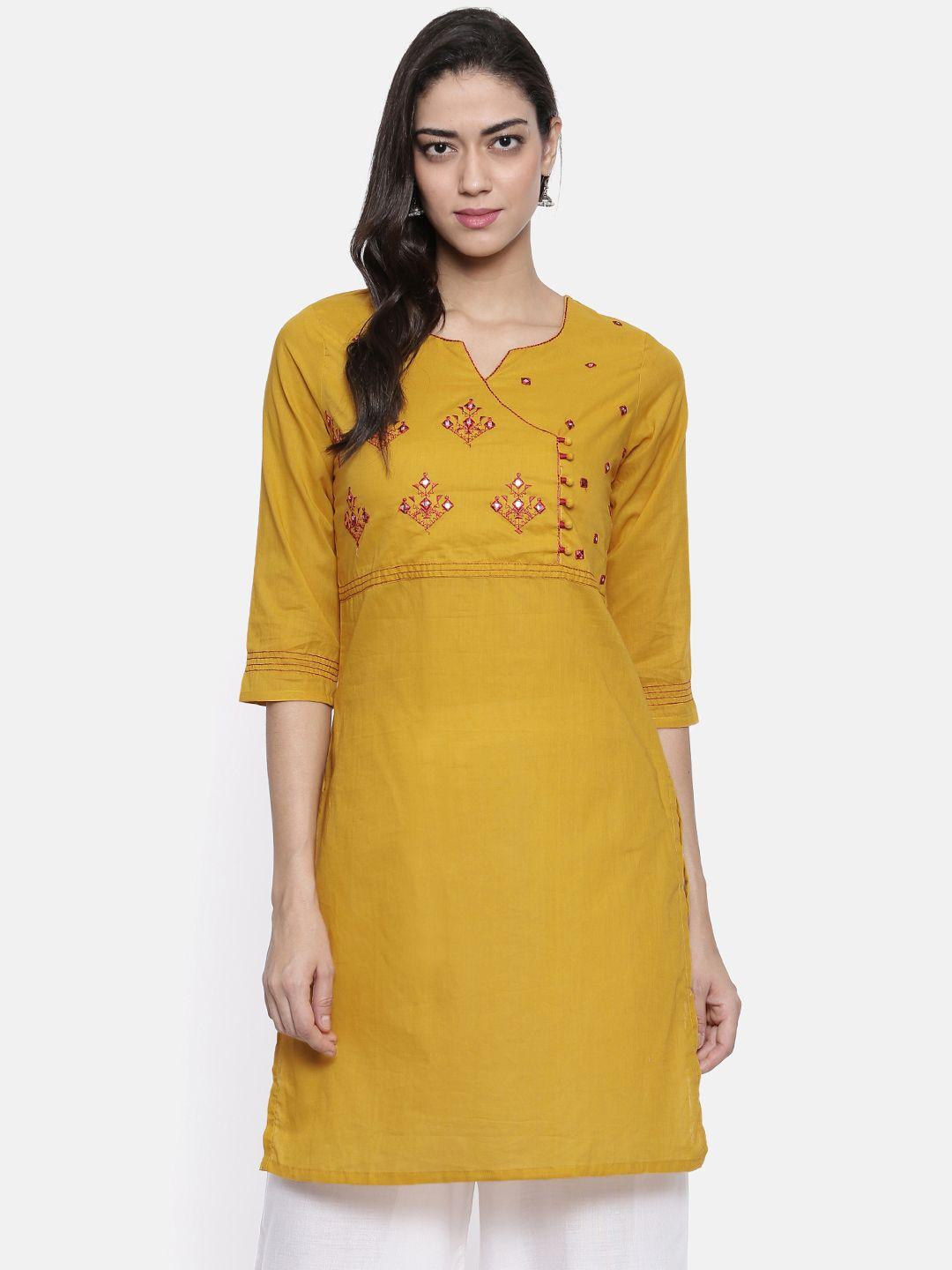 karigari women mustard yellow solid a-line kurta