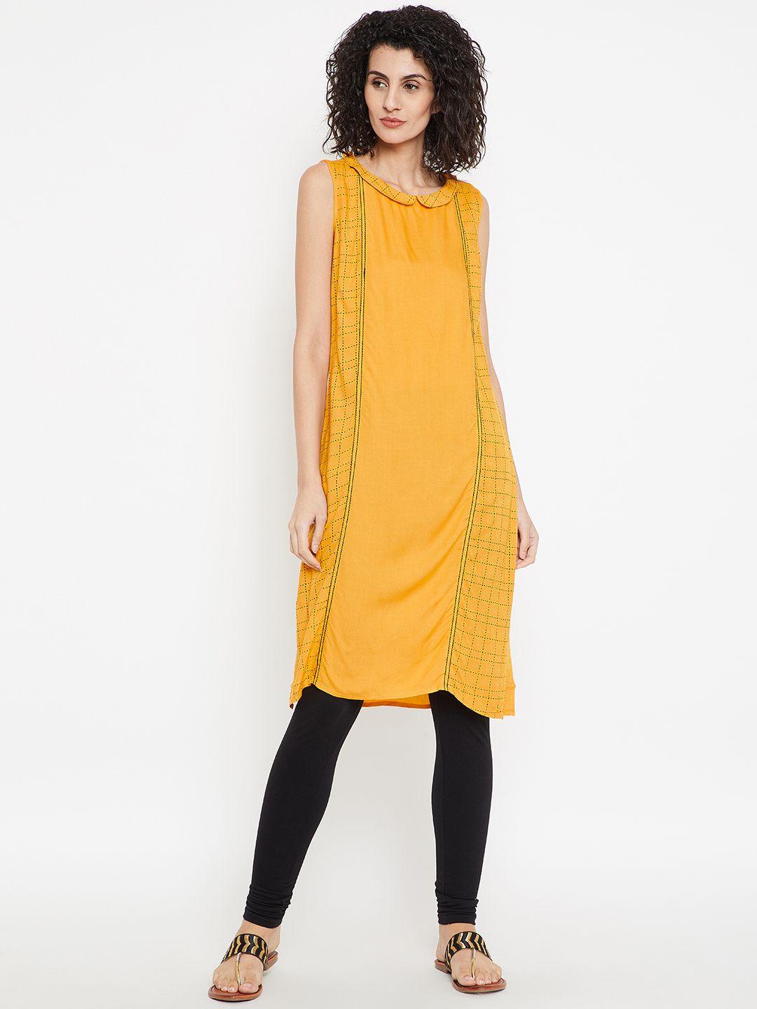 karigari women mustard yellow solid straight kurta