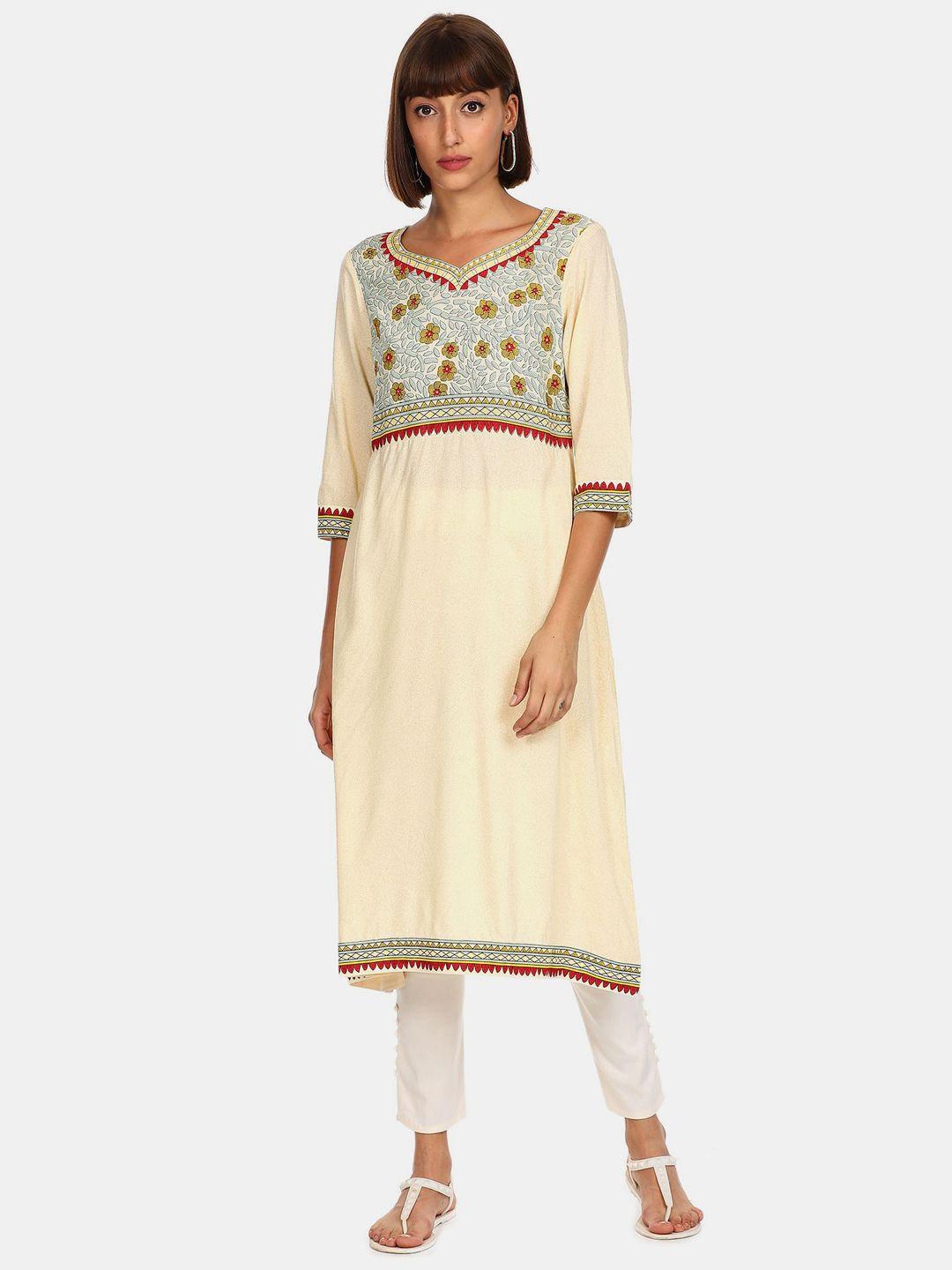 karigari women off-white & red floral printed kurta