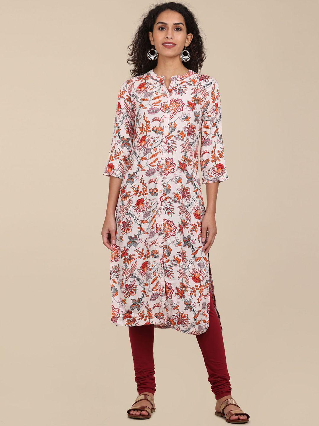 karigari women off white floral printed kurta