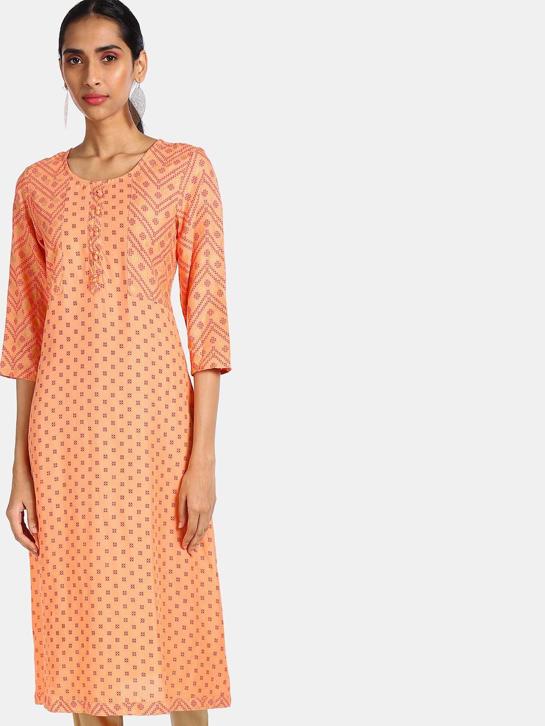 karigari women orange ethnic motifs printed kurta
