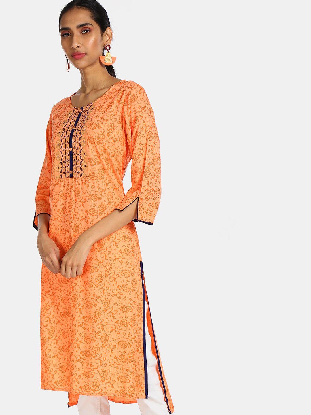 karigari women orange printed kurta