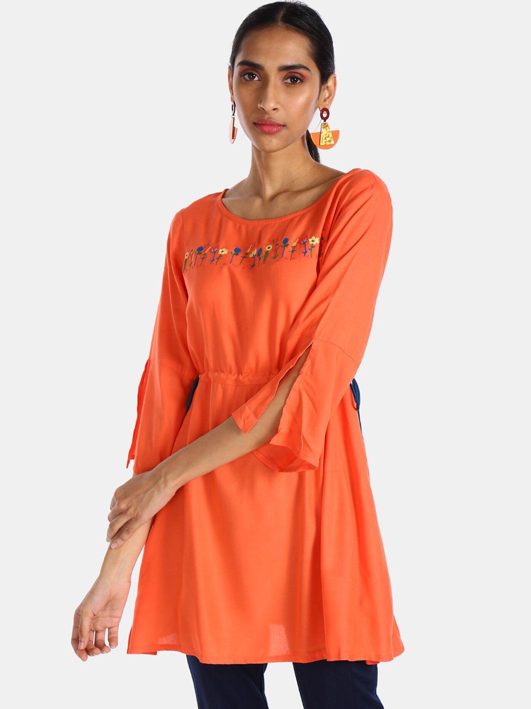 karigari women orange thread work flared sleeve kurta