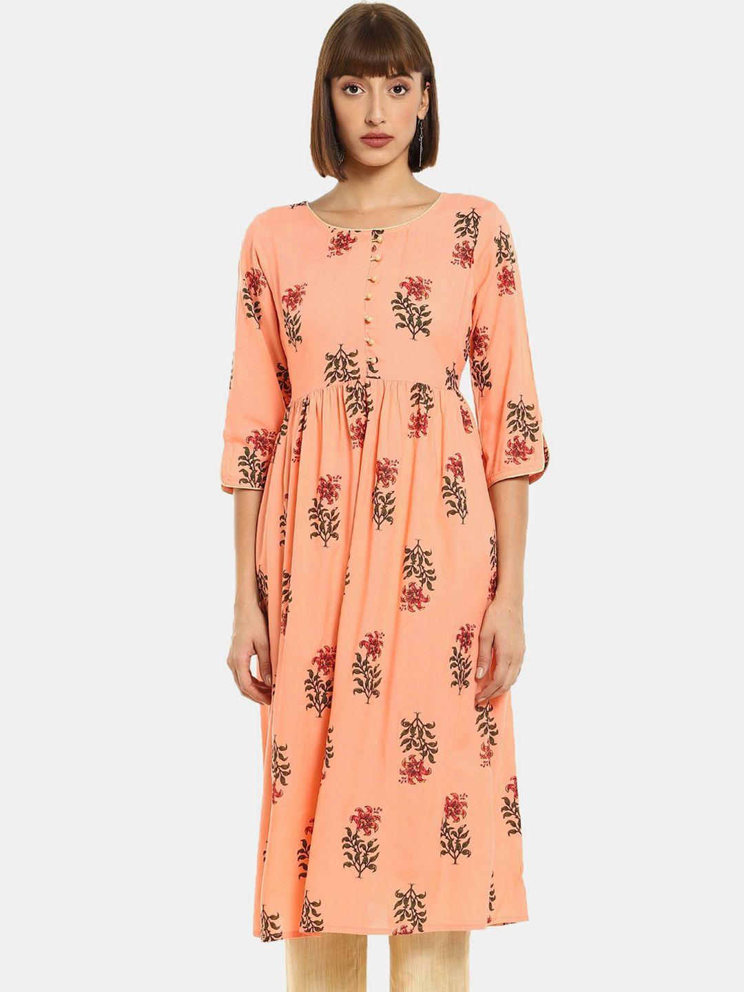 karigari women peach-coloured floral printed kurta