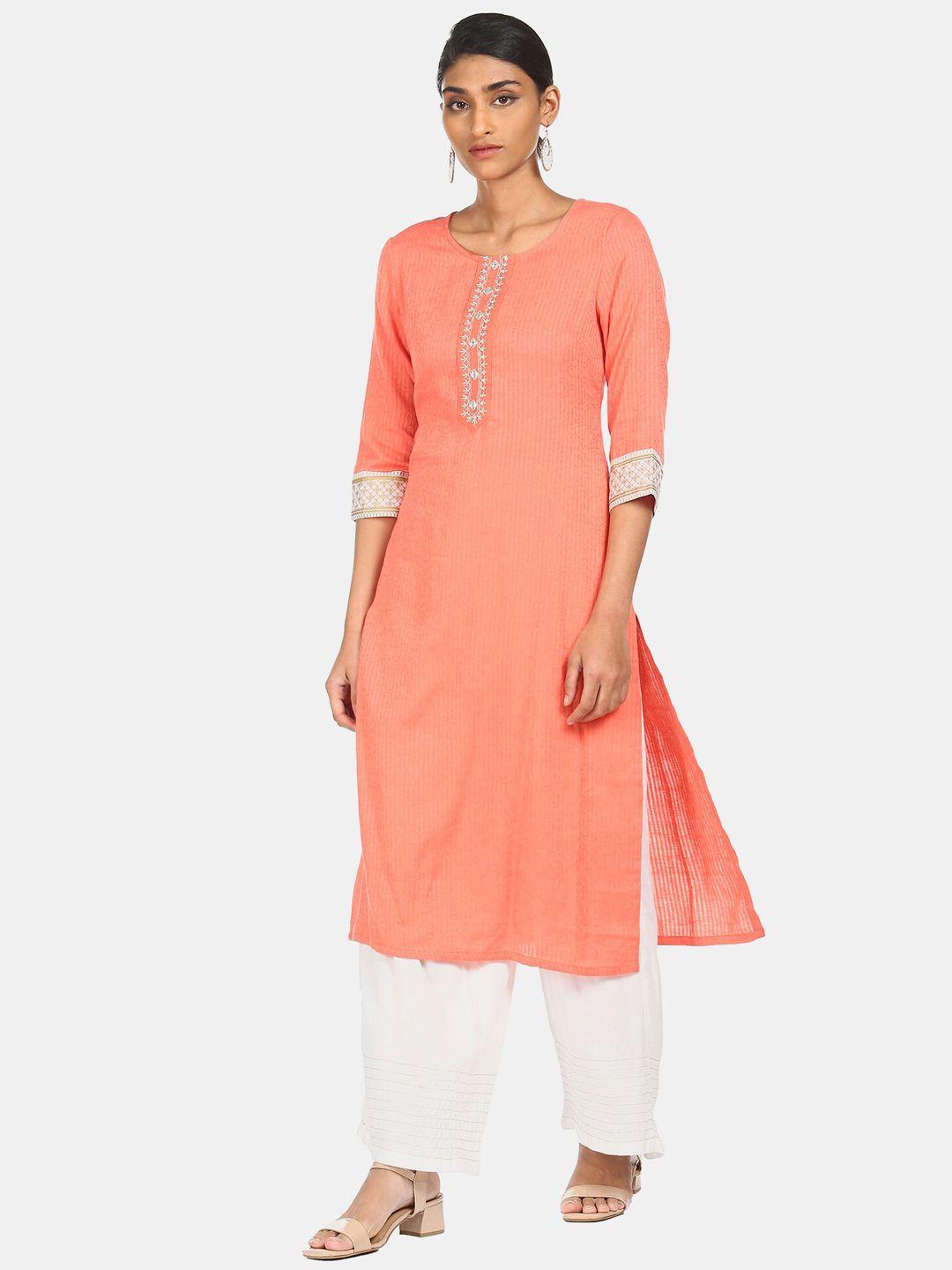 karigari women pink embellished thread work pure cotton kurta