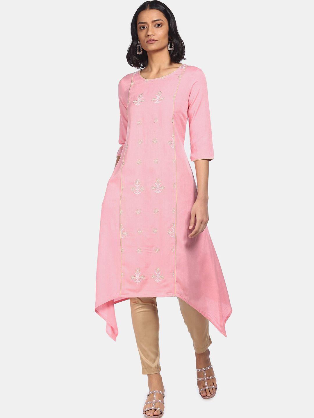 karigari women pink floral embroidered kurta