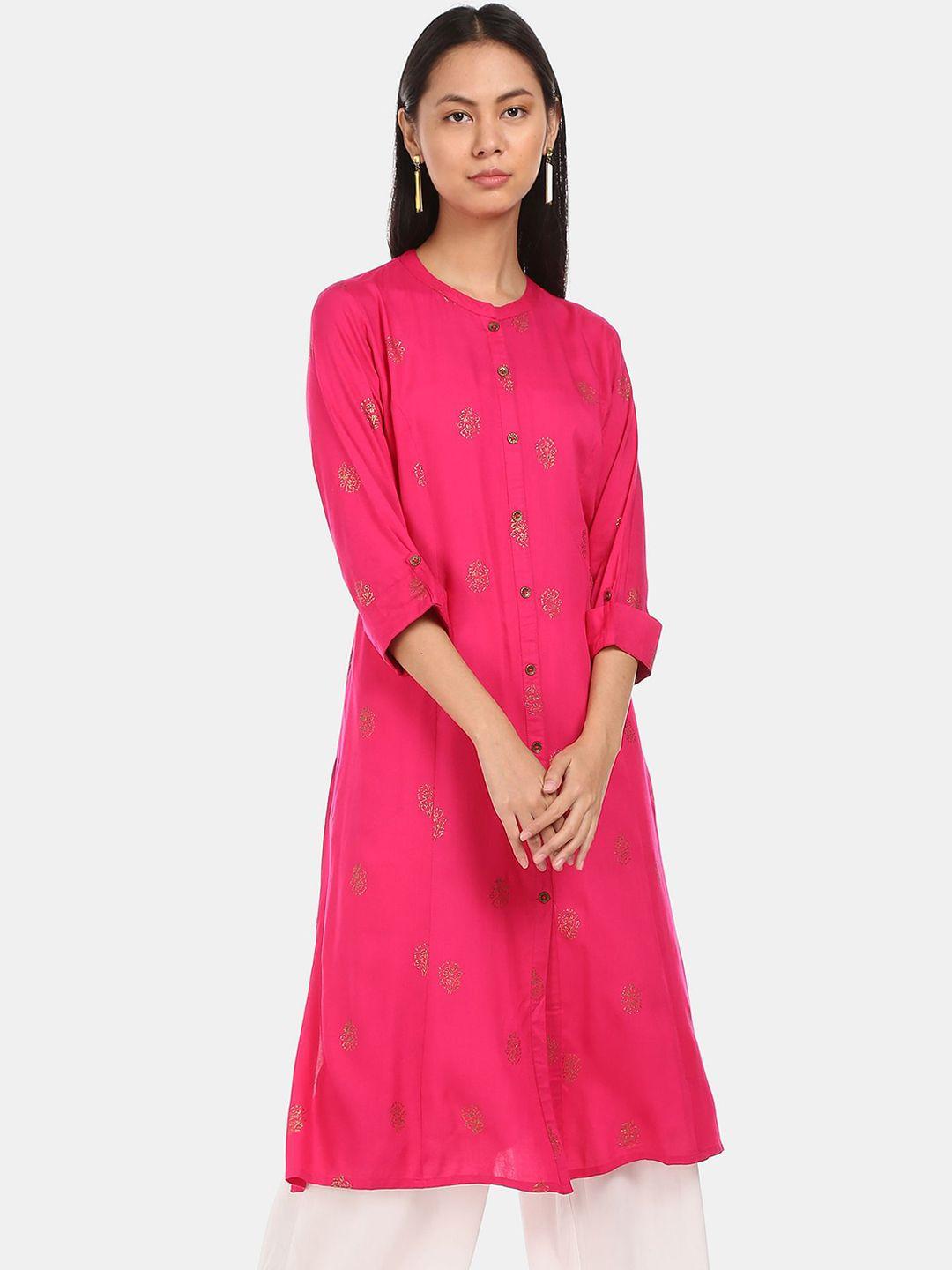 karigari women pink floral printed kurta