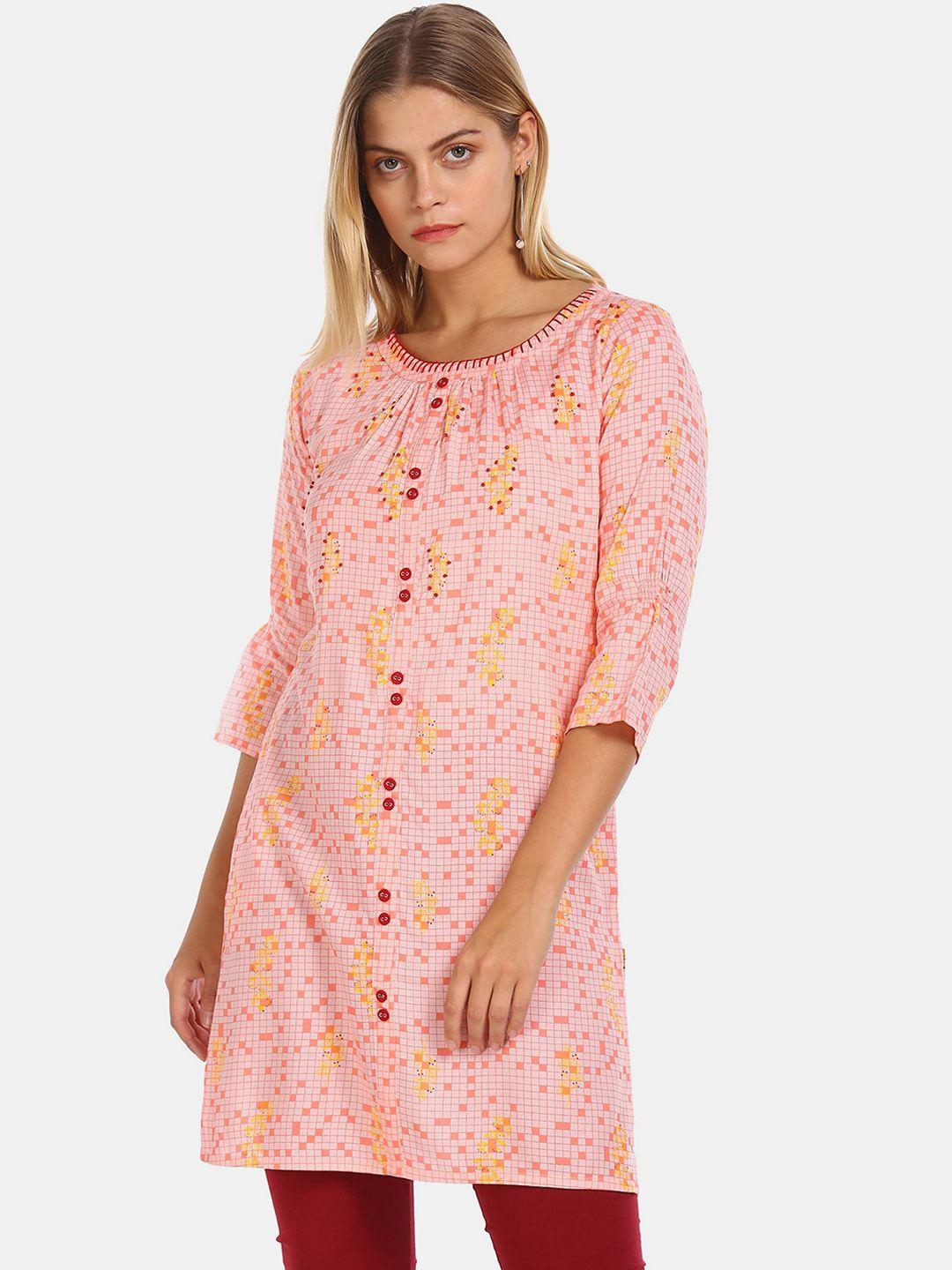 karigari women pink floral printed kurta