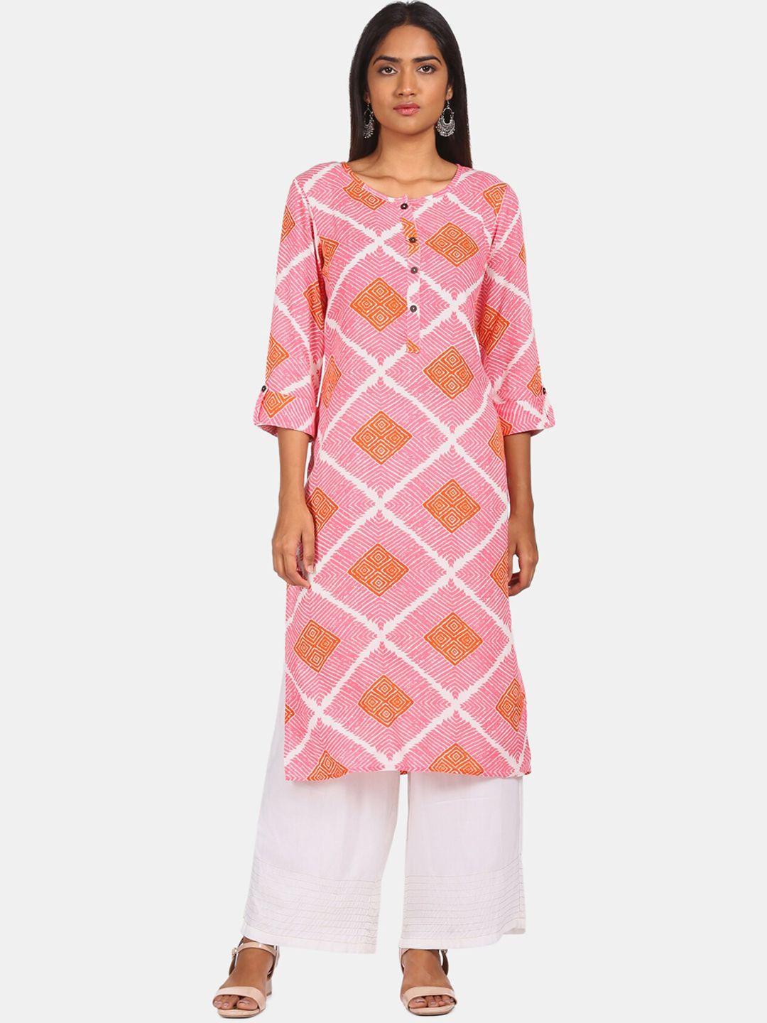 karigari women pink geometric checked kurta