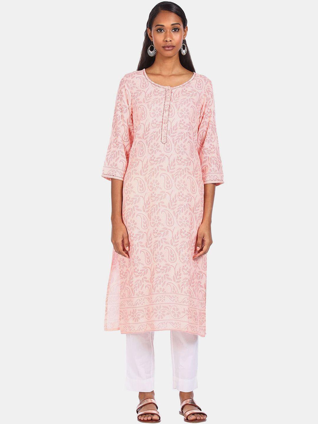 karigari women pink paisley printed kurta