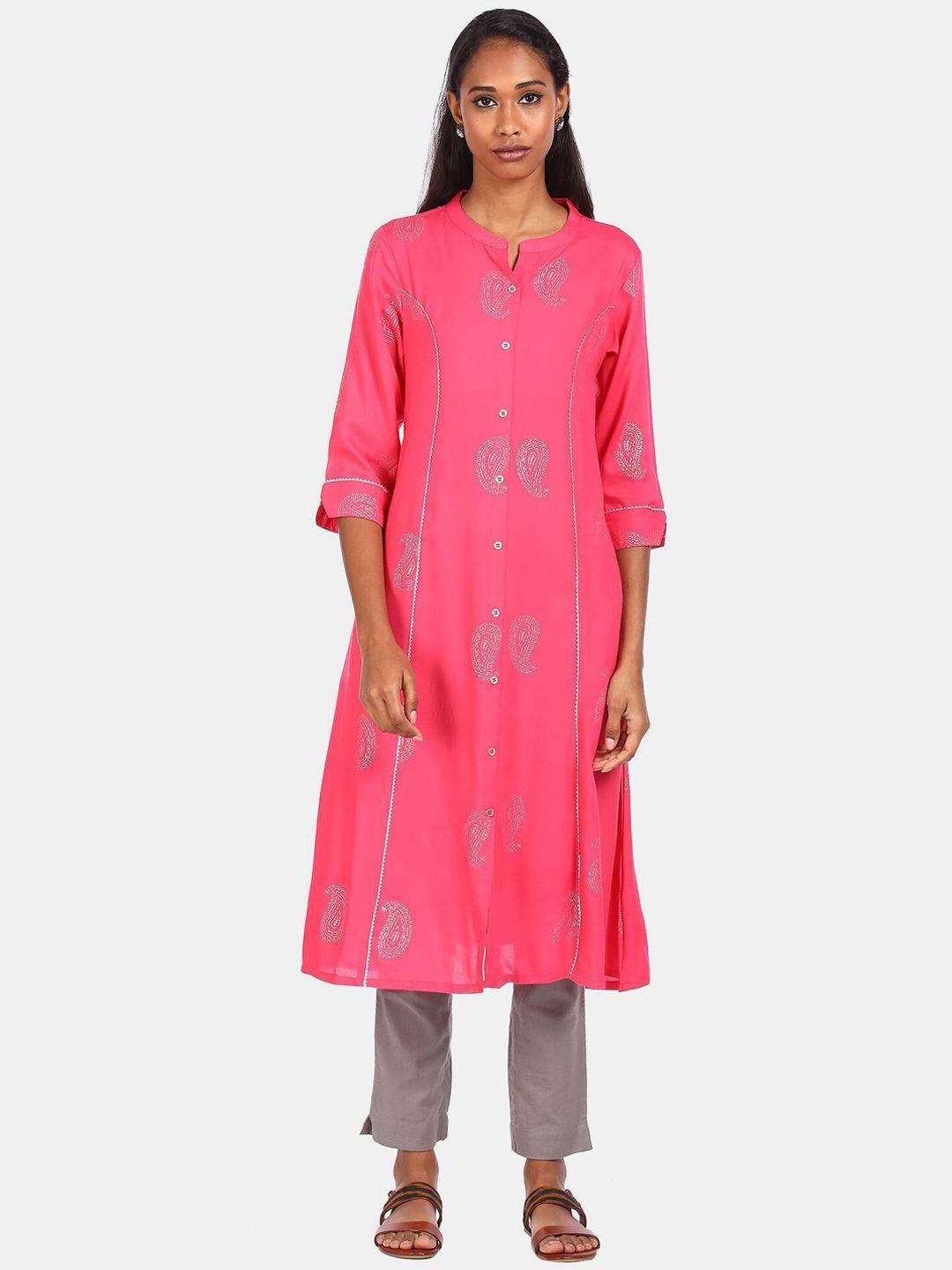 karigari women pink paisley printed kurta