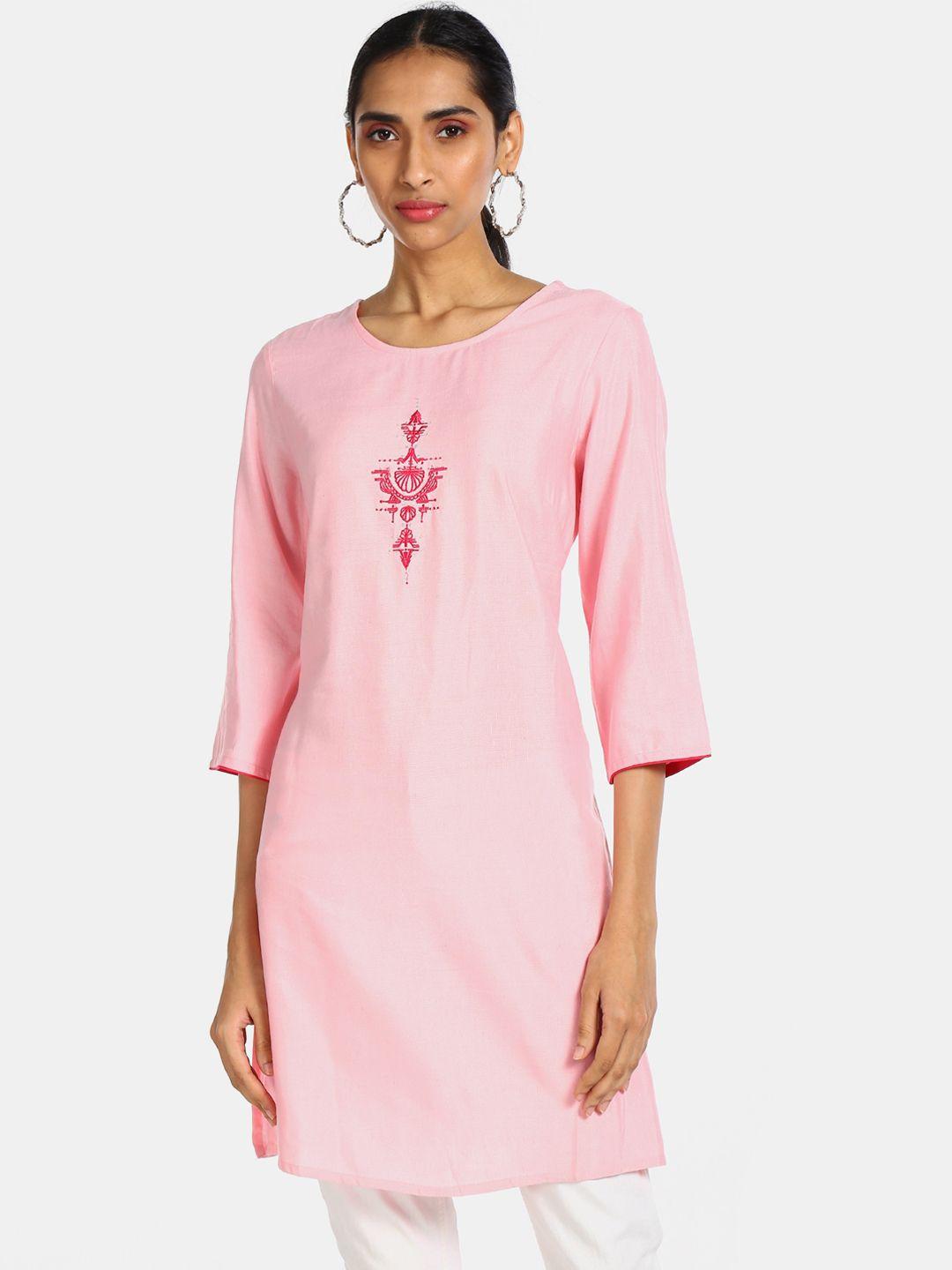 karigari women pink thread work kurta