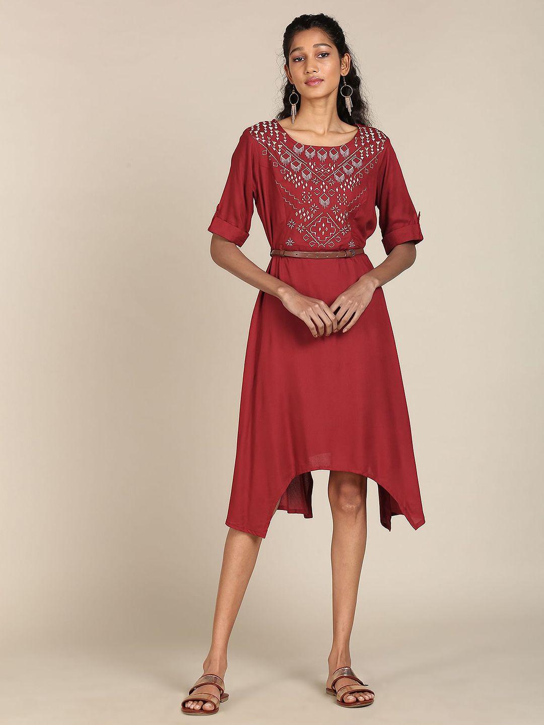 karigari women red & gold-toned embroidered dress