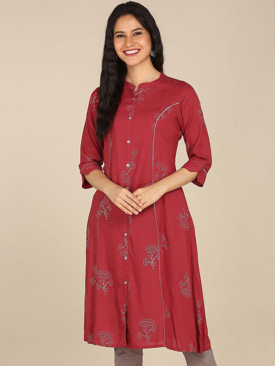 karigari women red ethnic motifs embroidered thread work kurta