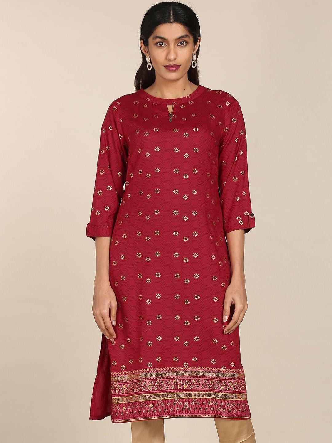 karigari women red floral printed kurta