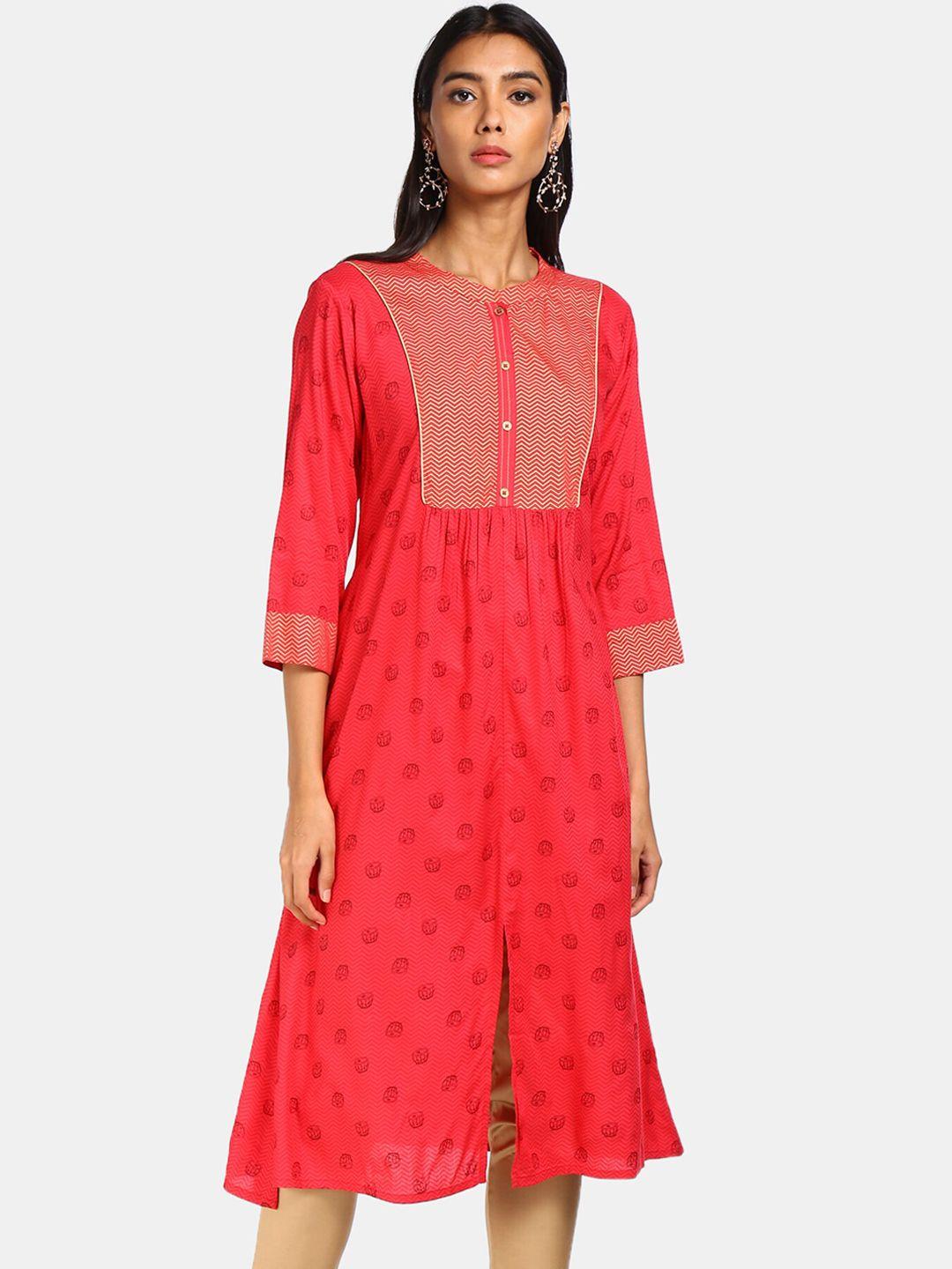 karigari women red printed kurta