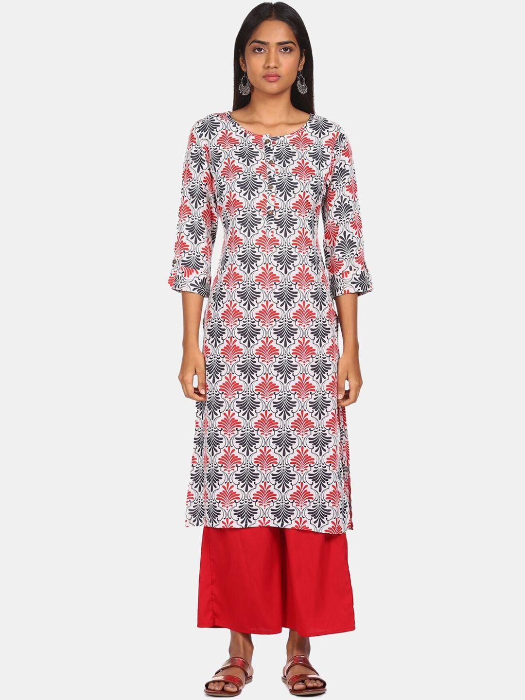 karigari women white floral printed kurta