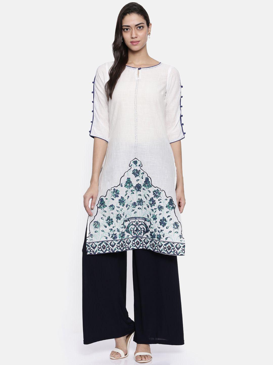 karigari women white printed straight kurta