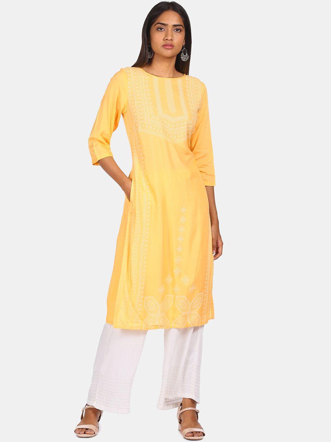 karigari women yellow embellished thread work kurta