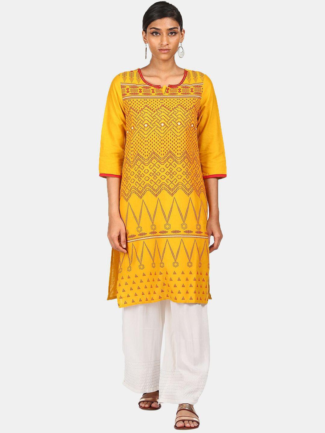 karigari women yellow ethnic motifs gotta patti kurta