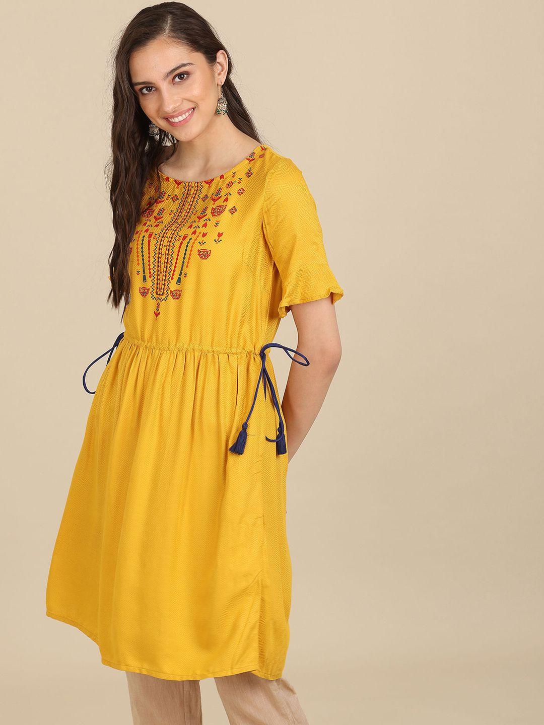 karigari women yellow ethnic motifs printed kurta