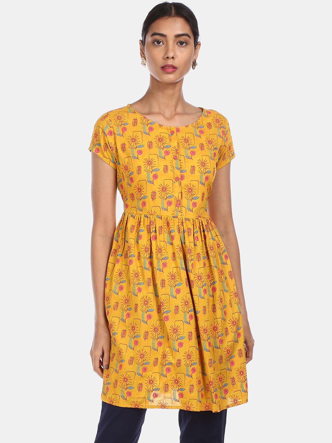 karigari women yellow floral printed kurta