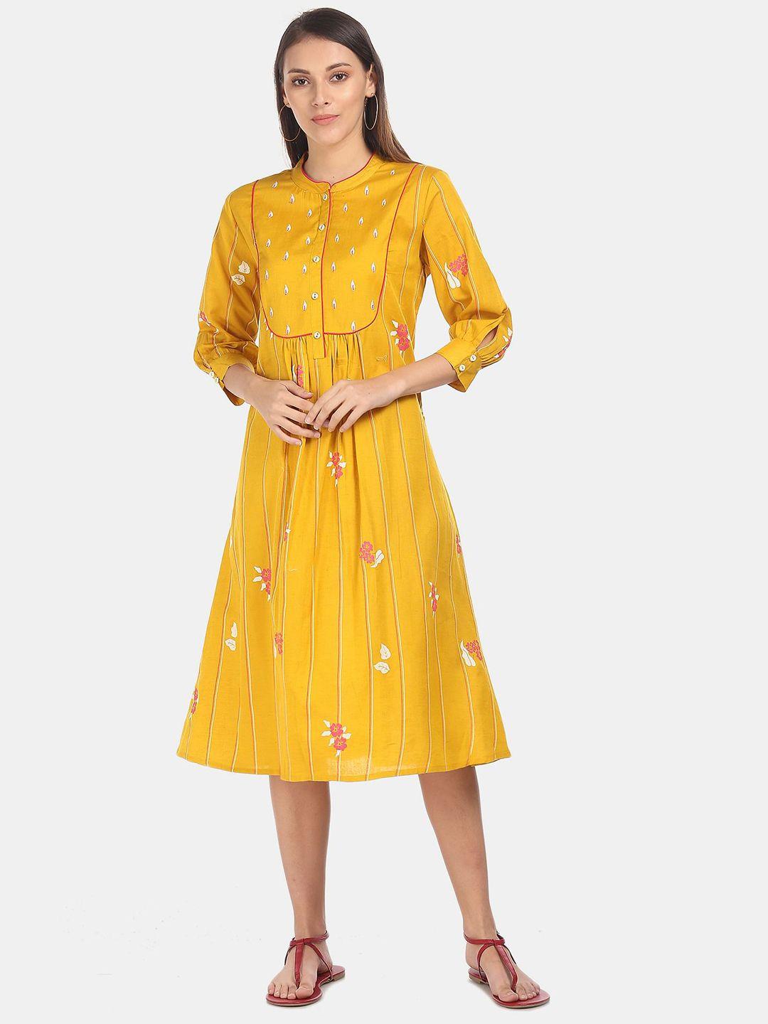 karigari yellow floral midi dress