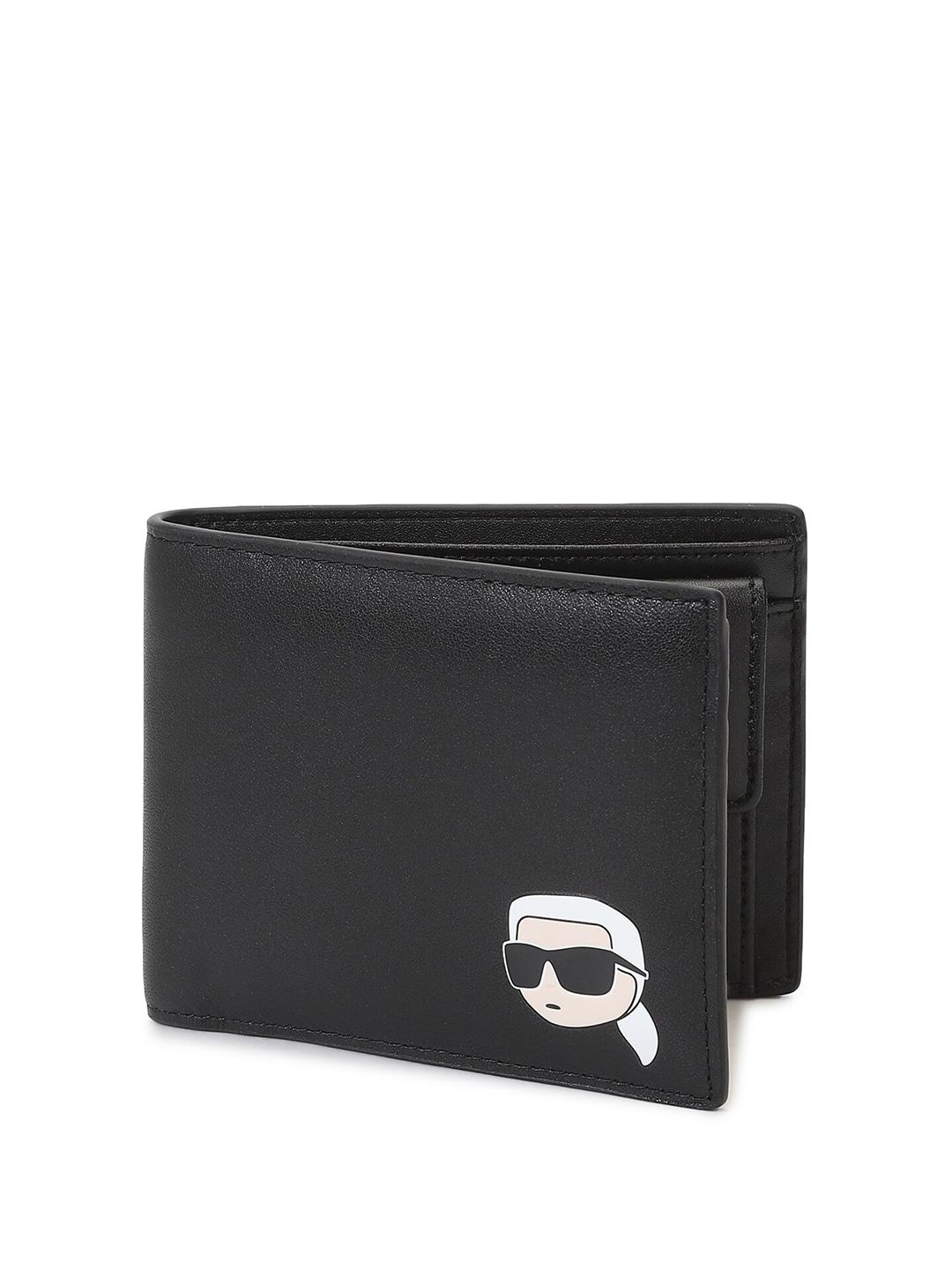 karl lagerfeld men graphic printed leather two fold wallet