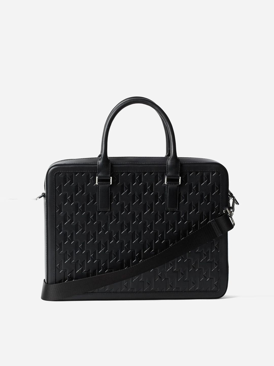 karl lagerfeld textured leather laptop bag with quilted