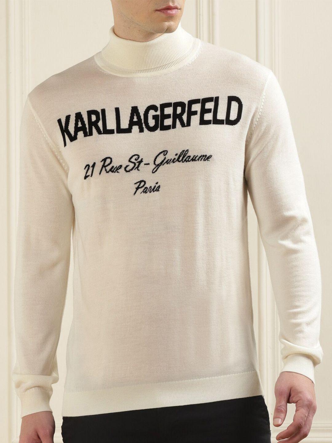 karl lagerfeld typography printed turtle neck long sleeve woollen pullover sweaters