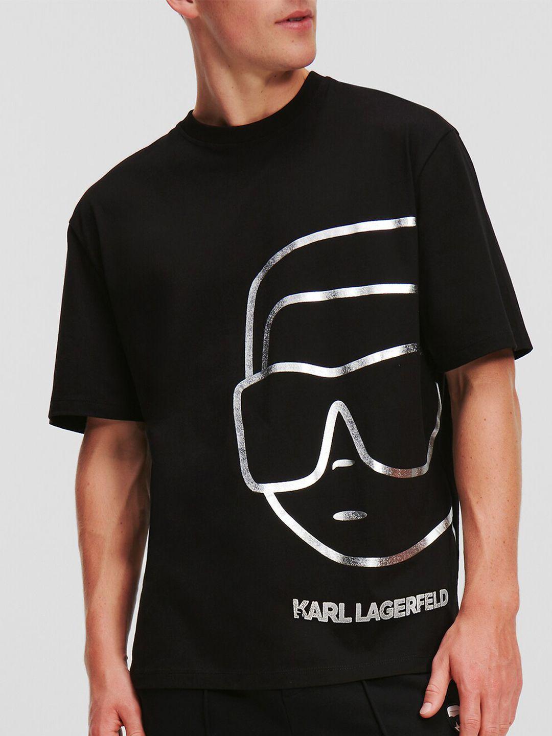 karl lagerfeld abstract printed round neck cotton regular fit t-shirt