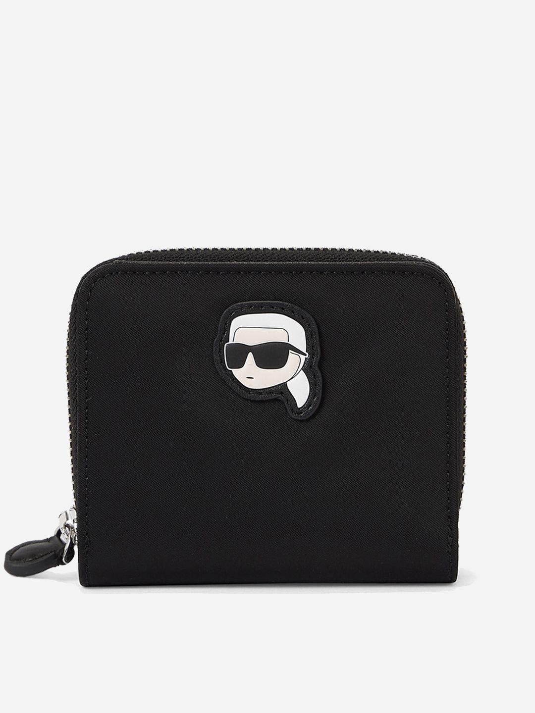 karl lagerfeld black pu structured sling bag with applique