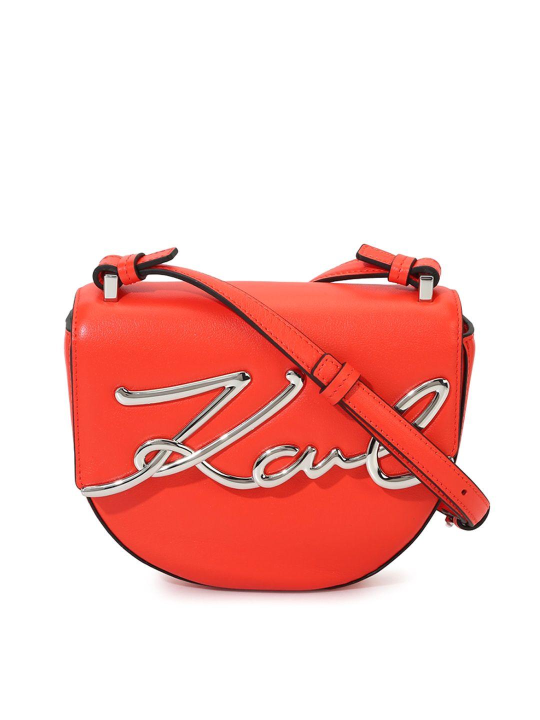 karl lagerfeld brand logo embellished half moon leather sling bag