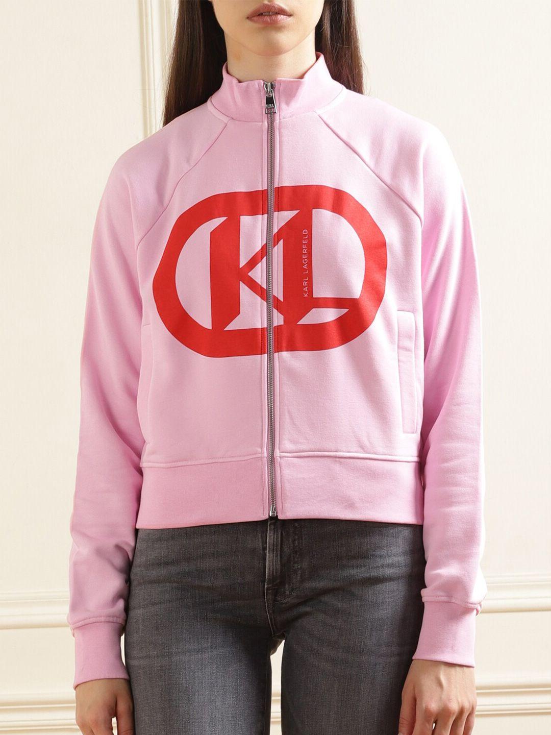 karl lagerfeld brand logo printed mock collar front-open sweatshirt