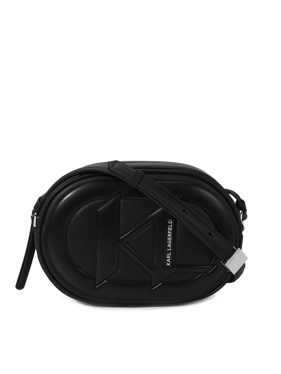 karl lagerfeld brand logo textured structured leather sling bag