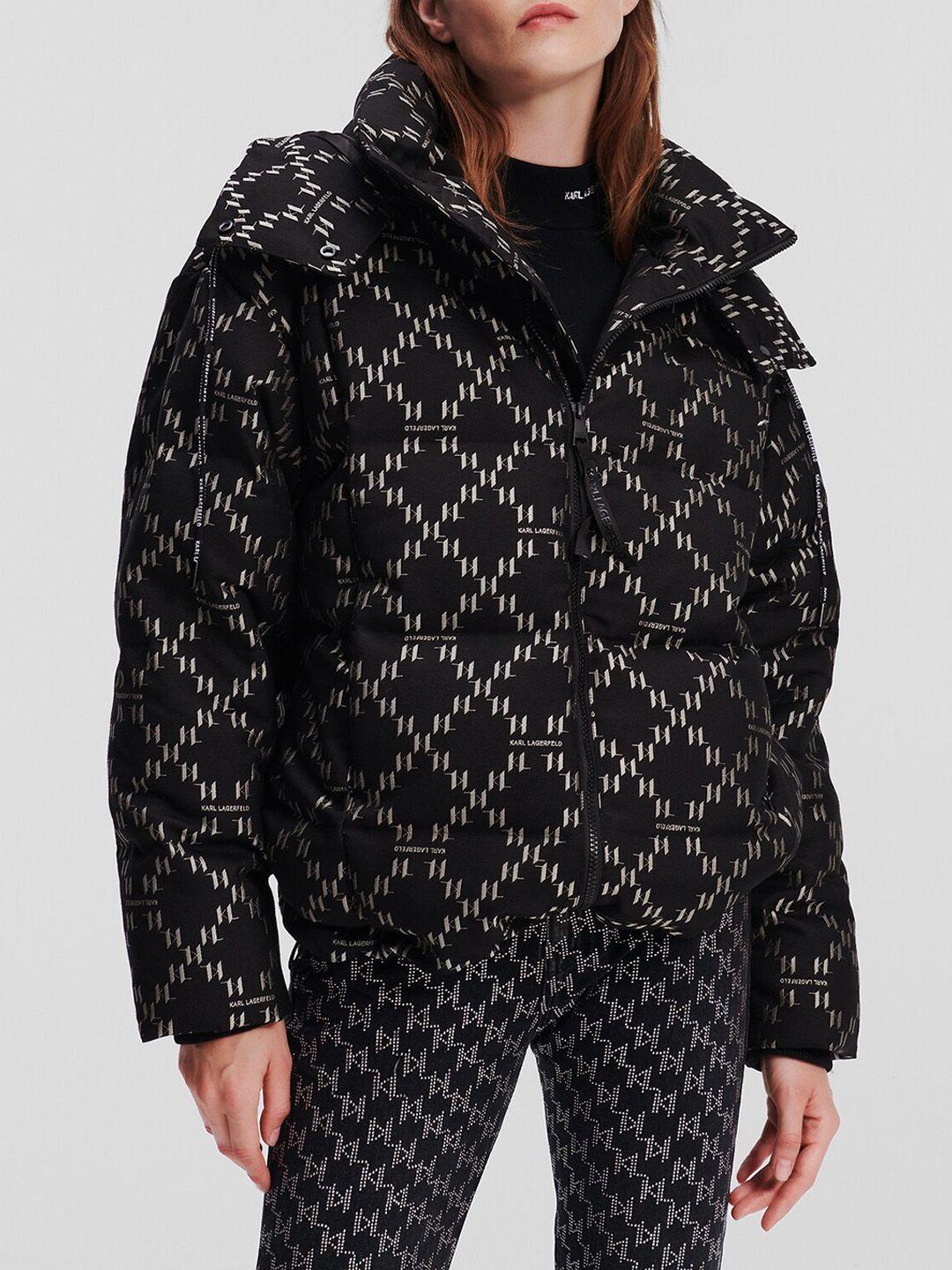 karl lagerfeld geometric woven design hooded puffer jacket