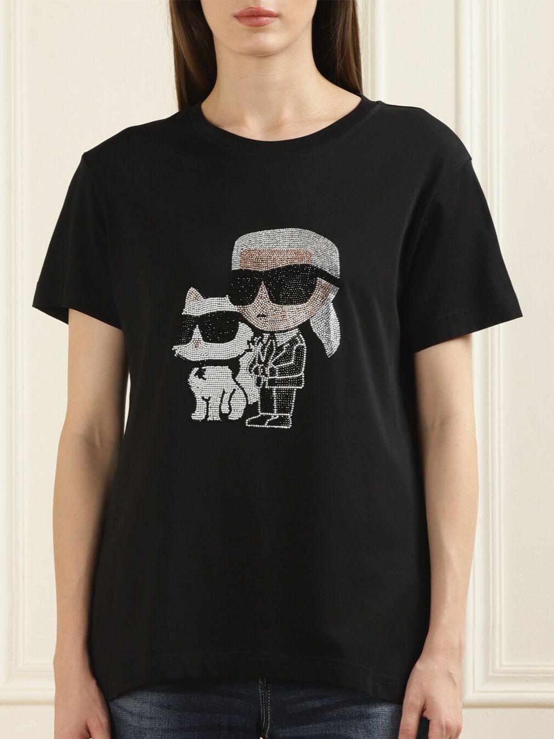 karl lagerfeld graphic printed embellished slim fit t-shirt