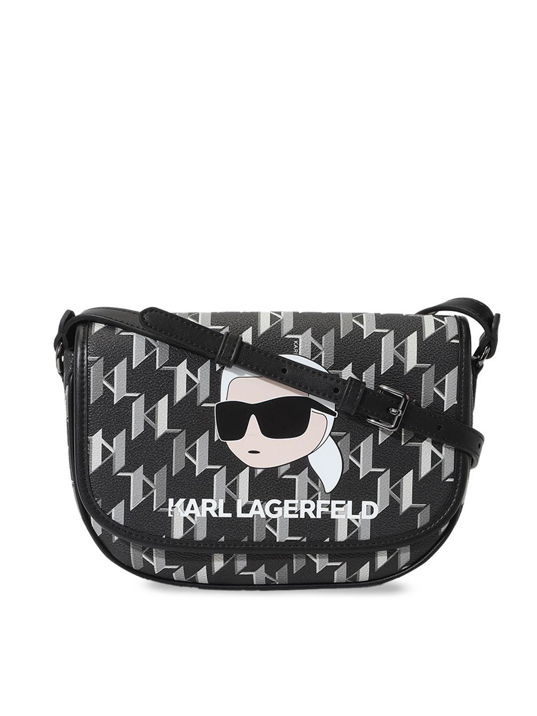karl lagerfeld graphic printed leather structured sling bag