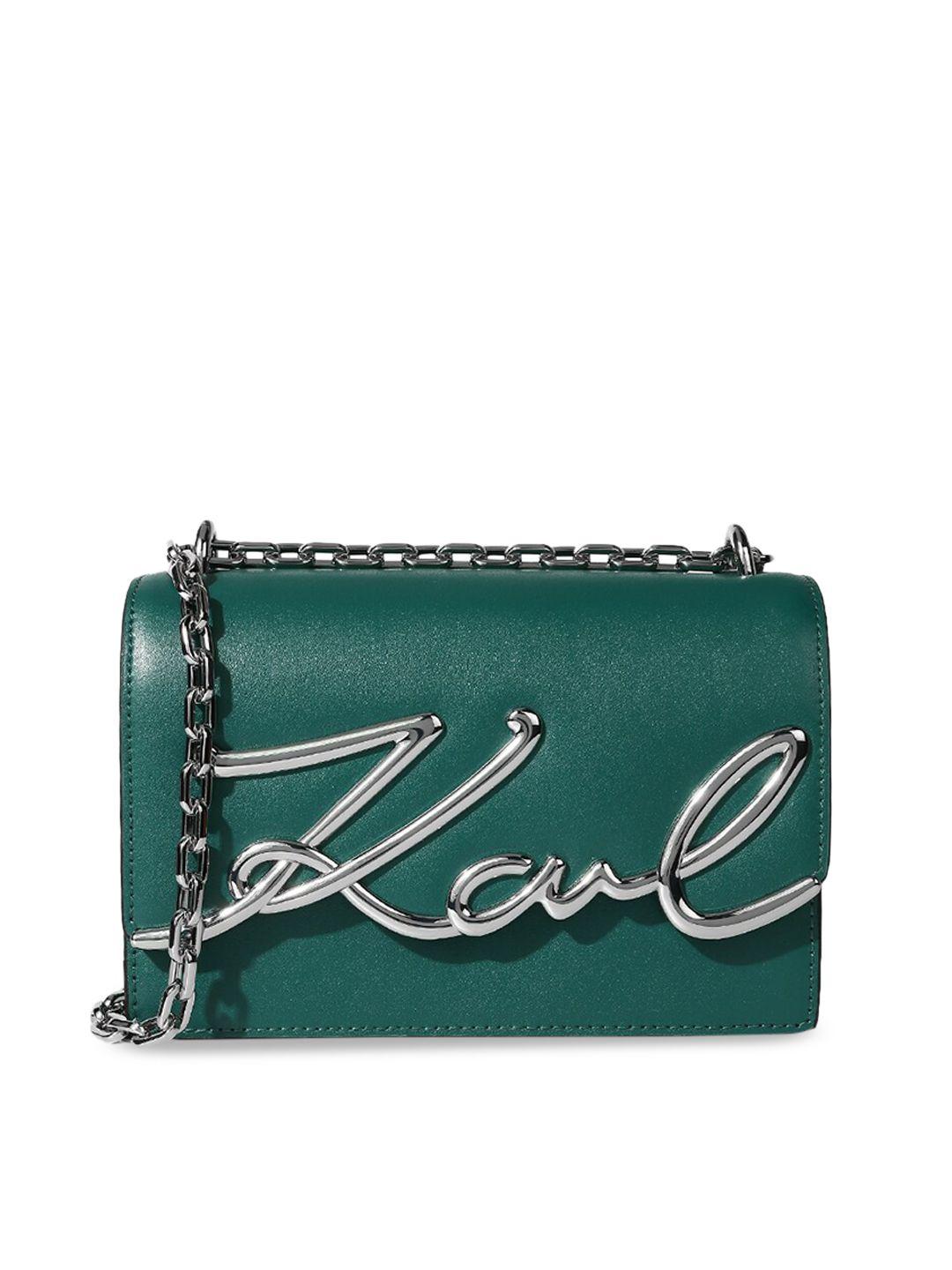 karl lagerfeld green textured leather structured sling bag