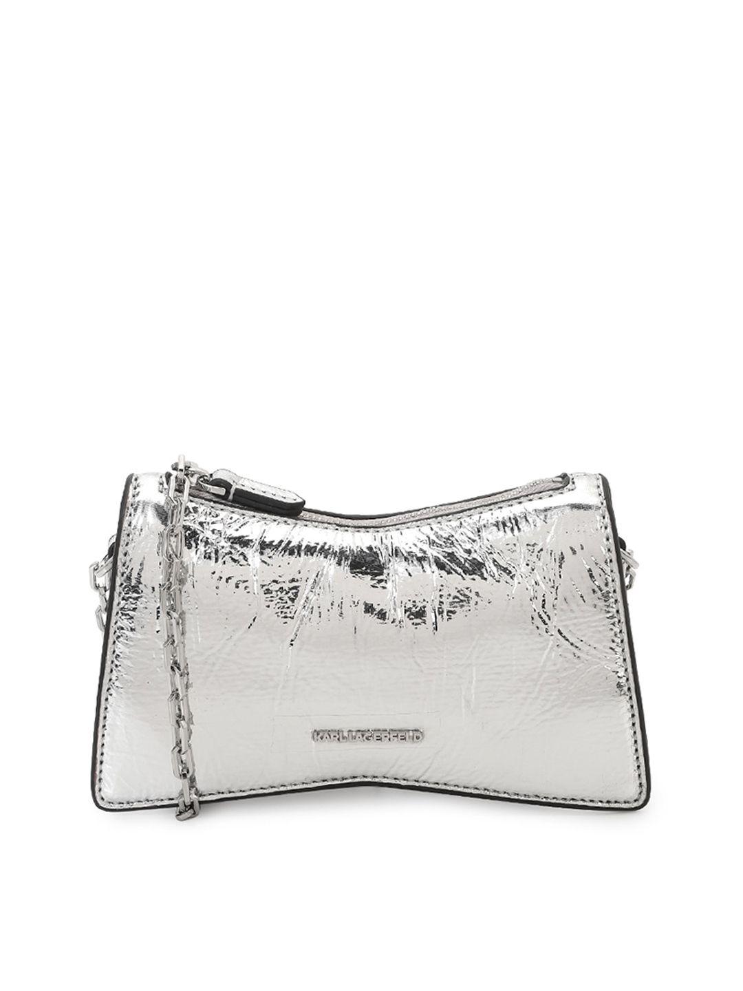 karl lagerfeld gunmetal-toned textured leather swagger sling bag