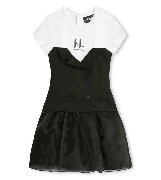 karl lagerfeld kids black & white color block regular fit dress