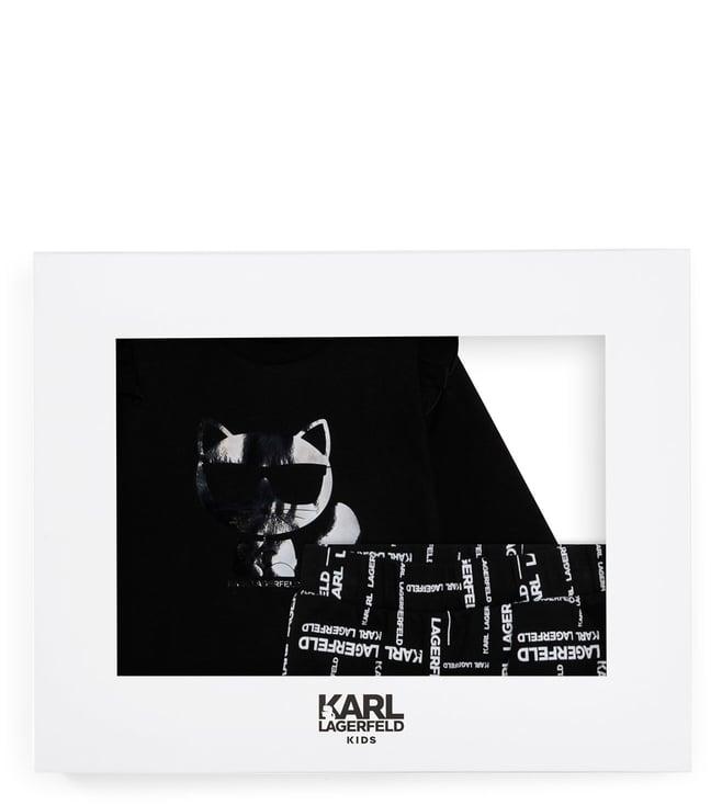 karl lagerfeld kids black logo regular fit top & pants set