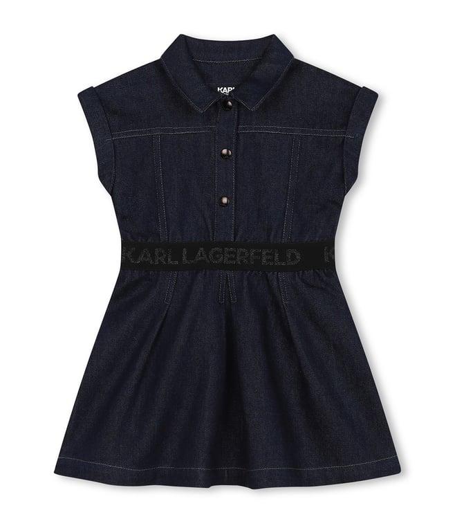 karl lagerfeld kids denim blue & black logo regular fit denim dress