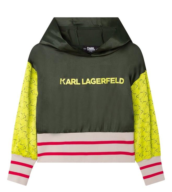 karl lagerfeld kids khaki logo regular fit hoodie