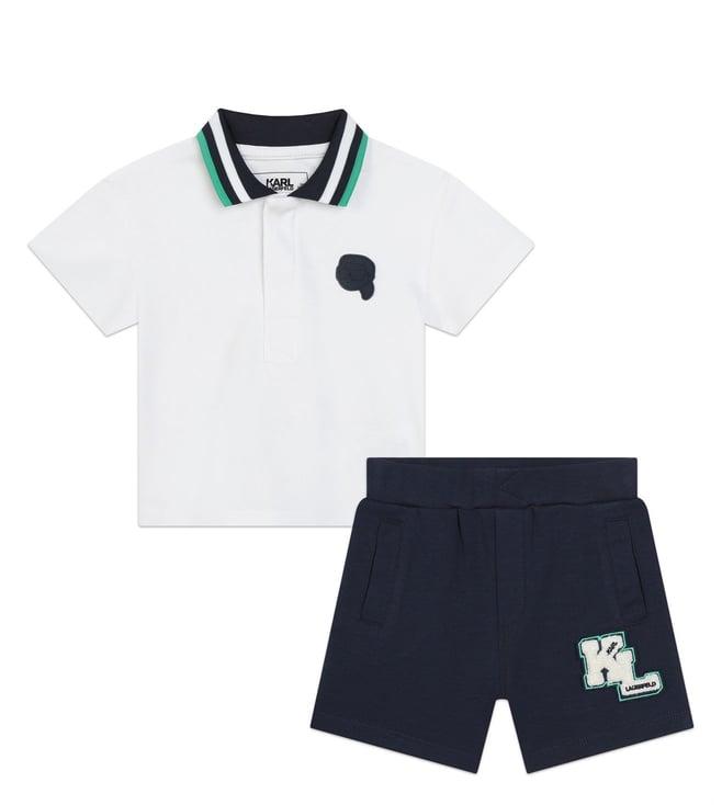 karl lagerfeld kids white & blue logo regular fit polo t-shirt & shorts