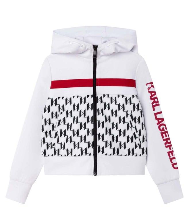 karl lagerfeld kids white black logo regular fit hoodie