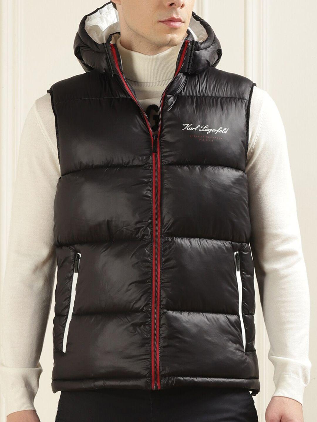 karl lagerfeld men black colourblocked longline puffer jacket